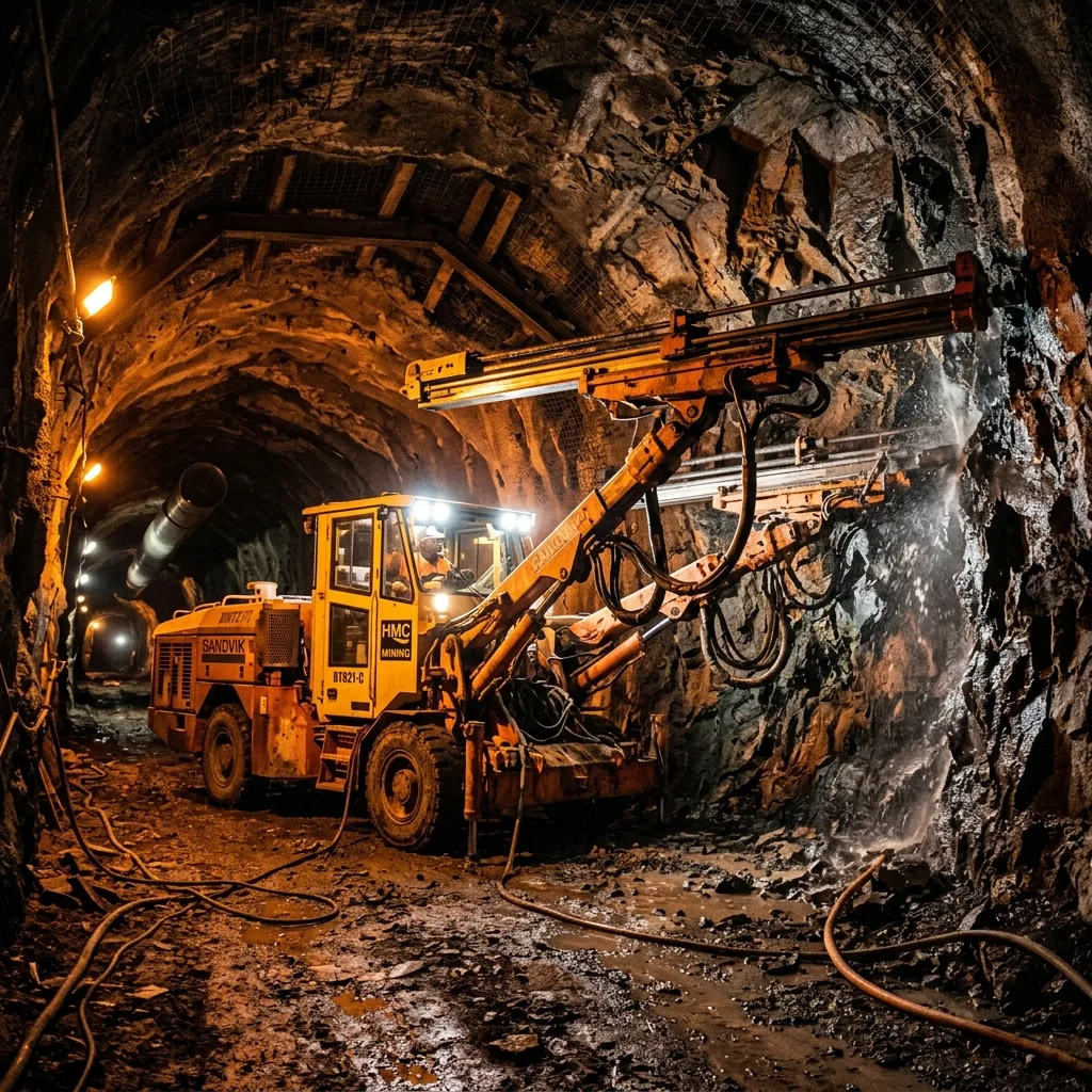 Underground drilling rig in a rock tunnel
